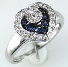 .33CT DIAMOND & AAA SAPPHIRE 14KT WHITE GOLD 3D HEART SHAPE LOVE KNOT FUN RING