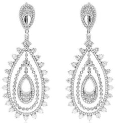 LARGE 5.72CT DIAMOND 14KT WHITE GOLD 3D MULTI TEAR DROP FUN CHANDELIER EARRINGS