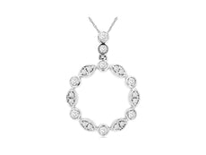 .38CT DIAMOND 14KT WHITE GOLD ROUND MULTI LEAF CIRCLE OF LIFE FLOATING PENDANT