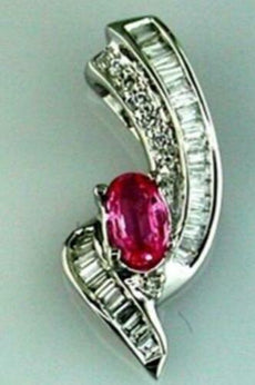.50CT DIAMOND & AAA PINK SAPPHIRE 14KT WHITE GOLD OVAL ROUND & BAGUETTE PENDANT