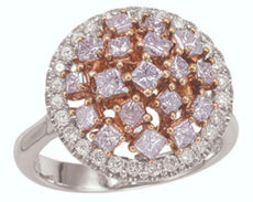 1.59CT WHITE & PINK DIAMOND 18K WHITE & ROSE GOLD PRINCESS CLUSTER CIRCULAR RING