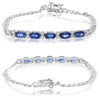 2.14CT DIAMOND & AAA SAPPHIRE 14K WHITE GOLD OVAL & ROUND 5 STONE CUBAN BRACELET