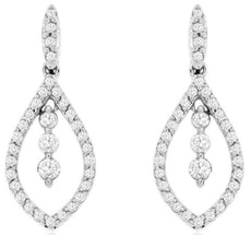 ESTATE .33CT DIAMOND 14KT WHITE GOLD 3D 3 STONE TEAR DROP FUN HANGING EARRINGS