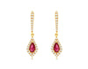 .66CT DIAMOND & AAA RUBY 14KT YELLOW GOLD 3D PEAR SHAPE & ROUND HANGING EARRINGS