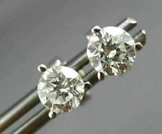 ESTATE .96CT ROUND DIAMOND 14KT WHITE GOLD CLASSIC 3 PRONG STUD EARRINGS #25837