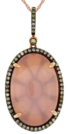 17CT MOCHA DIAMOND AAA ROSE QUARTZ 14K ROSE GOLD OVAL & ROUND FLOATING PENDANT