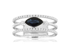 .99CT DIAMOND & AAA SAPPHIRE 14K WHITE GOLD 3D MARQUISE & ROUND GEOMETRICAL RING