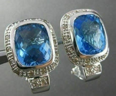 ESTATE LARGE 14.4CT EXTRA FACET BLUE TOPAZ & DIAMONDS 14KT W GOLD EARRINGS 21801