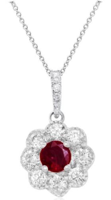 .42CT DIAMOND & AAA RUBY 14KT WHITE GOLD CLASSIC ROUND FILIGREE FLOATING PENDANT