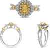 1.36CT WHITE & FANCY YELLOW DIAMOND 18K 2 TONE GOLD OVAL & ROUND 3D DOUBLE RING