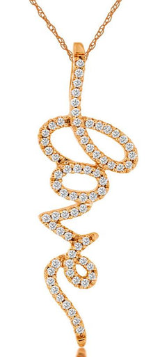 ESTATE .20CT DIAMOND 14KT ROSE GOLD 3D CLASSIC SCRIPT LOVE FLOATING PENDANT