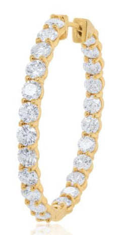 ESTATE 15CT DIAMOND 18KT YELLOW GOLD 3D CLASSIC INSIDE OUT HOOP HANGING EARRINGS
