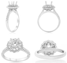 .55CT DIAMOND 14KT WHITE GOLD ROUND 4 PRONG FLOWER MULTI HEART SEMI MOUNT RING