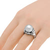 ESTATE LARGE .49CT DIAMOND & AAA SOUTH SEA PEARL 18K WHITE GOLD CLASSIC FUN RING