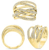 ESTATE LARGE .98CT DIAMOND 14KT YELLOW GOLD ROUND CRISS CROSS MULTI ROW FUN RING