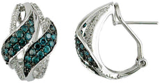 1.24CT WHITE & BLUE DIAMOND 14KT WHITE GOLD MULTI LEAF CLIP ON HANGING EARRINGS
