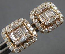 1.21CT DIAMOND 14KT ROSE GOLD ROUND & BAGUETTE SQUARE HALO OCTAGON STUD EARRINGS