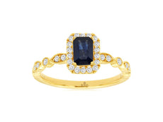 .96CT DIAMOND & AAA SAPPHIRE 14K YELLOW GOLD EMERALD CUT & ROUND ENGAGEMENT RING