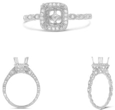 .38CT DIAMOND 14KT WHITE GOLD ROUND SQUARE 8 PRONG HALO FILIGREE ENGAGEMENT RING