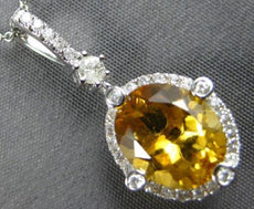 2.47CT DIAMOND & AAA CITRINE 14K WHITE GOLD OVAL & ROUND FLOWER FLOATING PENDANT