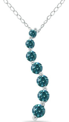 .50CT BLUE DIAMOND 14KT WHITE GOLD 3D GRADUATING JOURNEY LOVE FLOATING PENDANT