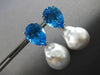 EXTRA LARGE 20.79CT AAA BLUE TOPAZ & SOUTH SEA PEARL 14KT WHITE GOLD 3D EARRINGS