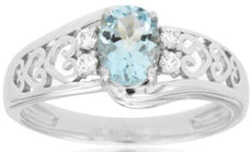 .80CT DIAMOND & AAA AQUAMARINE 14KT WHITE GOLD MULTI HEART CRISS CROSS LOVE RING
