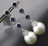 ESTATE LARGE 3.06CT DIAMOND & AAA SAPPHIRE & SOUTH SEA PEARL 18KT WHITE GOLD EARRINGS