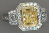 LARGE 2.99CT WHITE & FANCY YELLOW DIAMOND 18K 2 TONE GOLD SQUARE ENGAGEMENT RING
