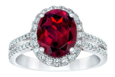 3.57CT DIAMOND & AAA RHODOLITE 14K WHITE GOLD OVAL & ROUND CLASSIC HALO FUN RING