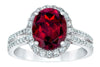 3.57CT DIAMOND & AAA RHODOLITE 14K WHITE GOLD OVAL & ROUND CLASSIC HALO FUN RING