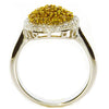 .79CT WHITE & FANCY YELLOW DIAMOND 18KT 2 TONE GOLD CLUSTER OVAL FLOWER FUN RING