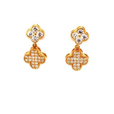 ESTATE .77CT DIAMOND 18KT YELLOW GOLD 3D DOUBLE CLOVER FLOWER HANGING EARRINGS