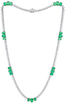 18.77CT DIAMOND & AAA EMERALD 18KT WHITE GOLD OVAL & ROUND BY THE YARD NECKLACE