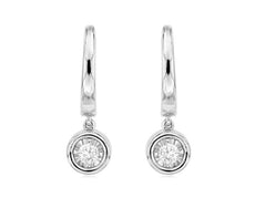 .25CT DIAMOND 14KT WHITE GOLD 3D SOLITAIRE BEZEL FUN LEVERBACK HANGING EARRINGS