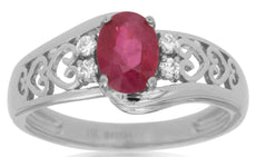 1.0CT DIAMOND & AAA RUBY 14KT WHITE GOLD 3D OVAL & ROUND MULTI HEART LOVE RING