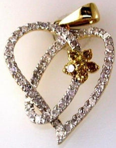 .75CT WHITE & FANCY YELLOW DIAMOND 14KT 2 TONE GOLD HEART SHAPE FLOATING PENDANT