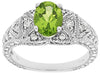 ESTATE 1.39CT DIAMOND & AAA PERIDOT 14KT WHITE GOLD OVAL & ROUND ENGAGEMENT RING