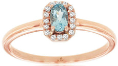 .21CT DIAMOND & AAA AQUAMARINE 14KT ROSE GOLD OVAL & ROUND HALO FRIENDSHIP RING