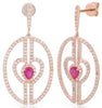 1.11CT DIAMOND & AAA RUBY 14KT ROSE GOLD DOUBLE HEART OVAL LOVE HANGING EARRINGS