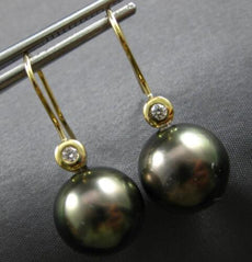 LARGE .06CT DIAMOND & AAA TAHITIAN PEARL 18KT YELLOW GOLD 3D SOLITAIRE EARRINGS