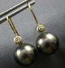 LARGE .06CT DIAMOND & AAA TAHITIAN PEARL 18KT YELLOW GOLD 3D SOLITAIRE EARRINGS