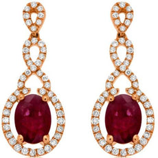 2.22CT DIAMOND & AAA RUBY 14KT ROSE GOLD 3D OVAL & ROUND HALO INFINITY EARRINGS