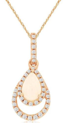 .36CT DIAMOND & AAA OPAL 14KT ROSE GOLD 3D PEAR SHAPE & ROUND DFLOATING PENDANT