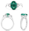 2.52CT DIAMOND & AAA EMERALD PLATINUM 3D OVAL & TRILLION 3 STONE ENGAGEMENT RING