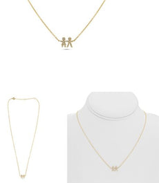 ESTATE .10CT DIAMOND 14KT YELLOW GOLD MALE & FEMALE FUN ADJUSTABLE LOVE NECKLACE