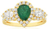 2.12CT DIAMOND & AAA EMERALD 14KT YELLOW GOLD 3D PEAR SHAPE & ROUND 3 STONE RING