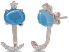 4.07CT DIAMOND & AAA BLUE TOPAZ 14KT WHITE GOLD PEAR SHAPE & ROUND FUN EARRINGS