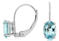 ESTATE 1.4CT AAA AQUAMARINE 14KT WHITE GOLD SOLITAIRE LEVERBACK HANGING EARRINGS