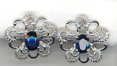 1.22CT DIAMOND & AAA SAPPHIRE 14KT WHITE GOLD OVAL & ROUND FLOWER EARRINGS